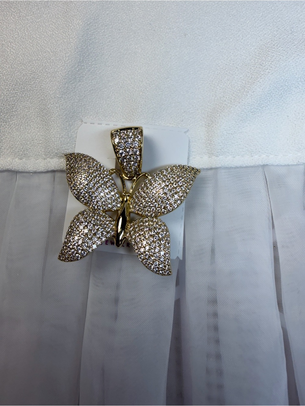 Gold Pavé Crystal Butterfly Pendant Necklace - Elegant Women's Jewelry